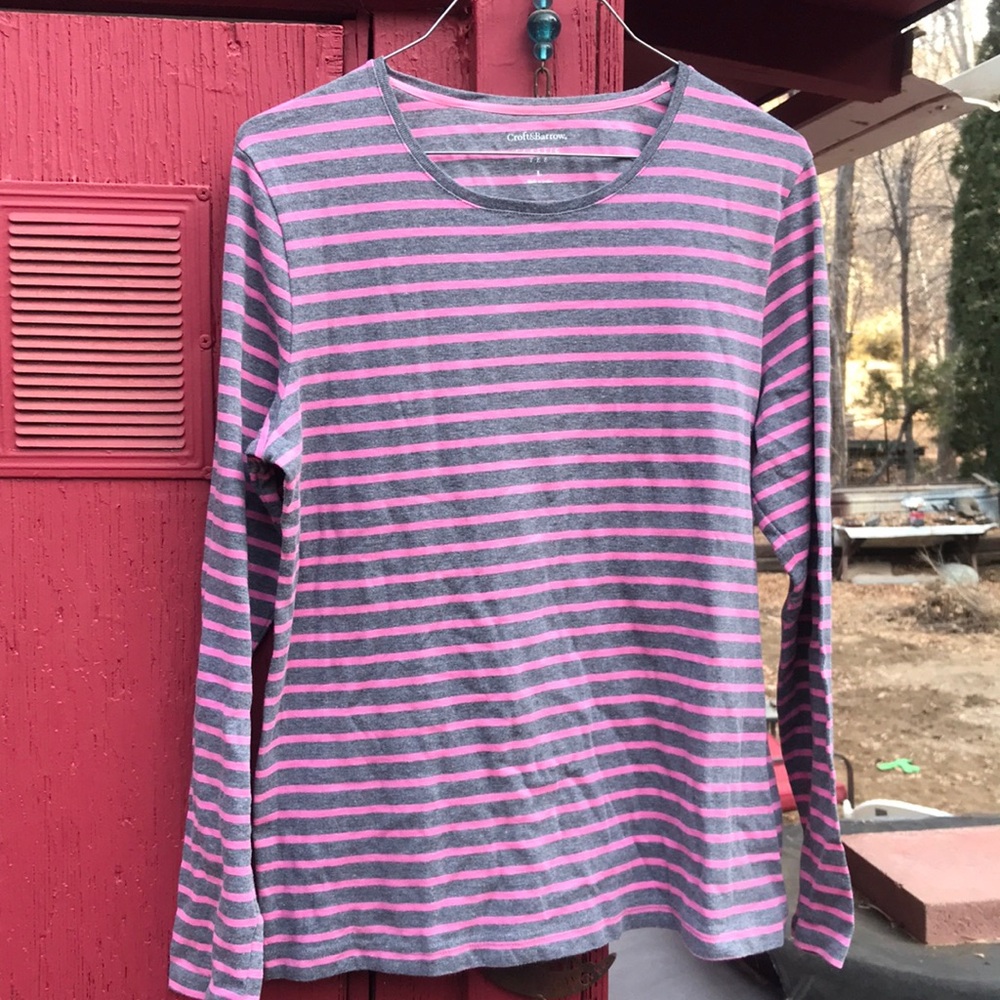 Long sleeved large pink and grey striped shirt from Croft & Barrow